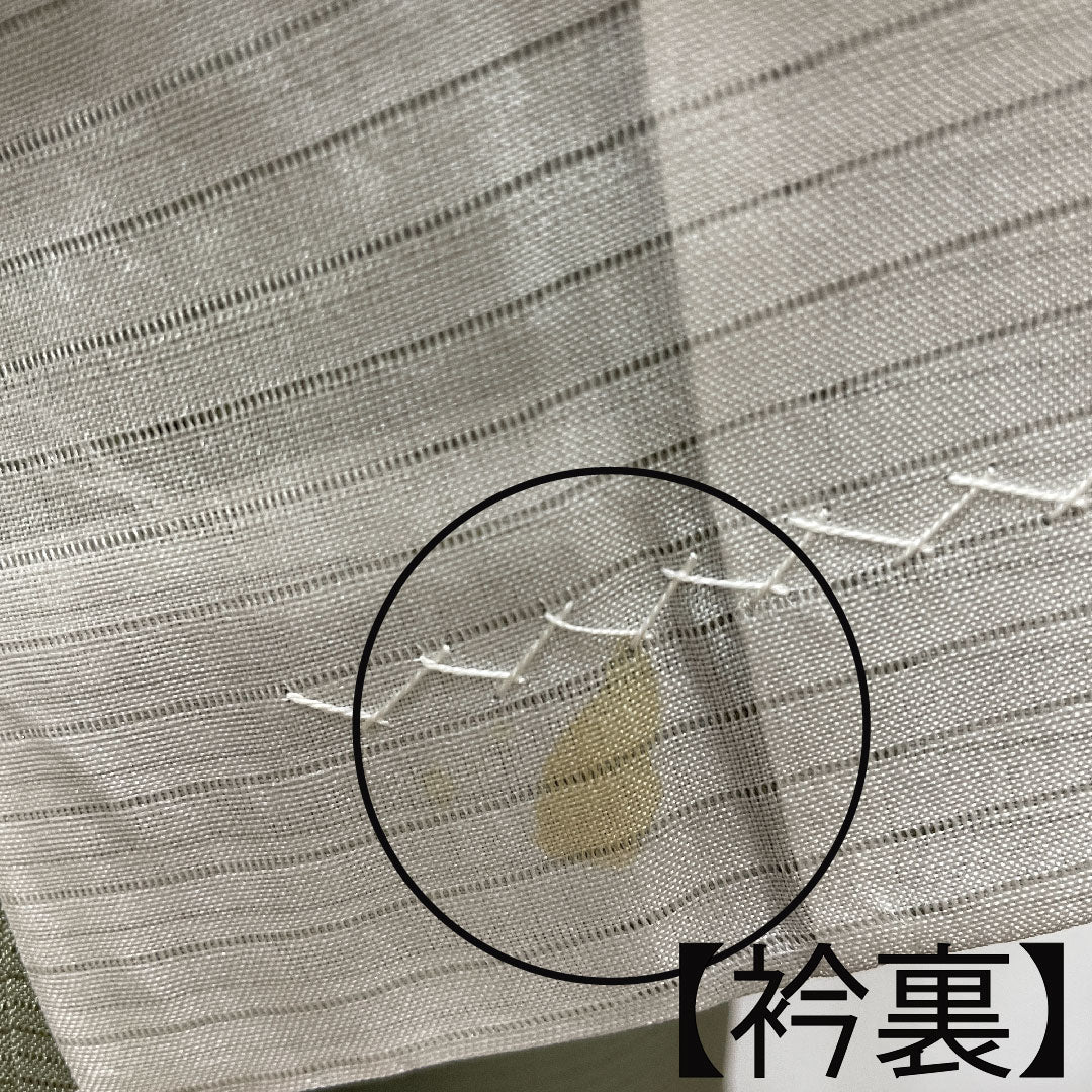 夏物 正絹 色無地 身丈165cm 裄丈65.5cm 麴塵色(きくじんいろ) 素無地 絽 Aランク 緑系 1132001503519