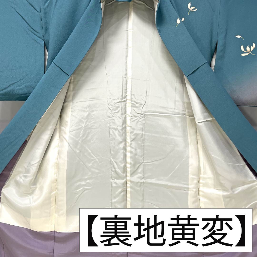 Visiting Kimono, Pure Silk, Grade A, Lined, Length 151.5cm, Sleeve Length 62cm, Oriiro (Ori-iro) Kyoto Yuzen Pattern, Floral Design, Blue, Item Number 1112007133217