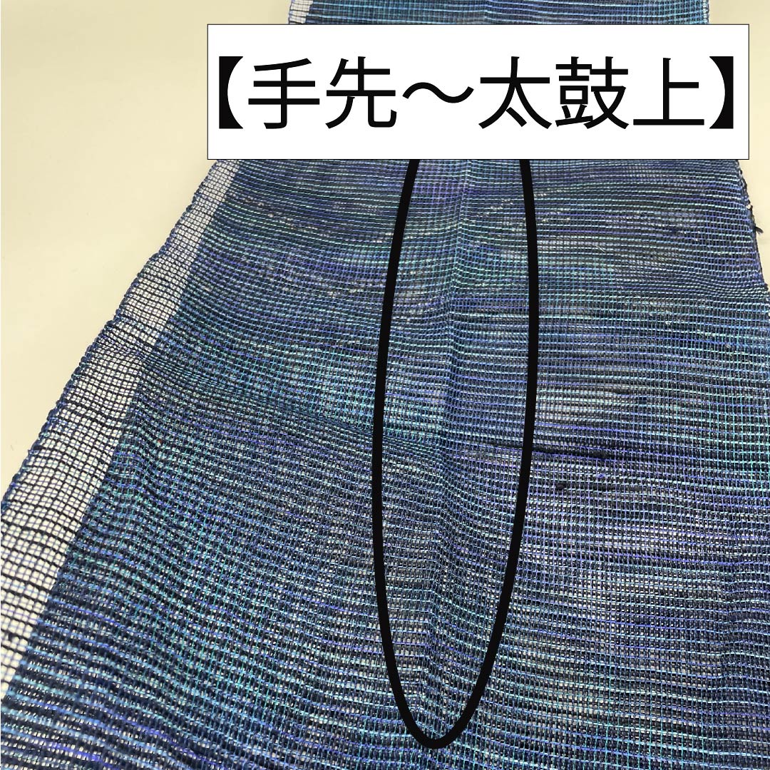 名古屋帯 紺瑠璃色(こんるりいろ) 夏帯 波 帯丈379cm 正絹 Sランク ポイント柄 カジュアル 紺系 1124008612318 松葉仕立て