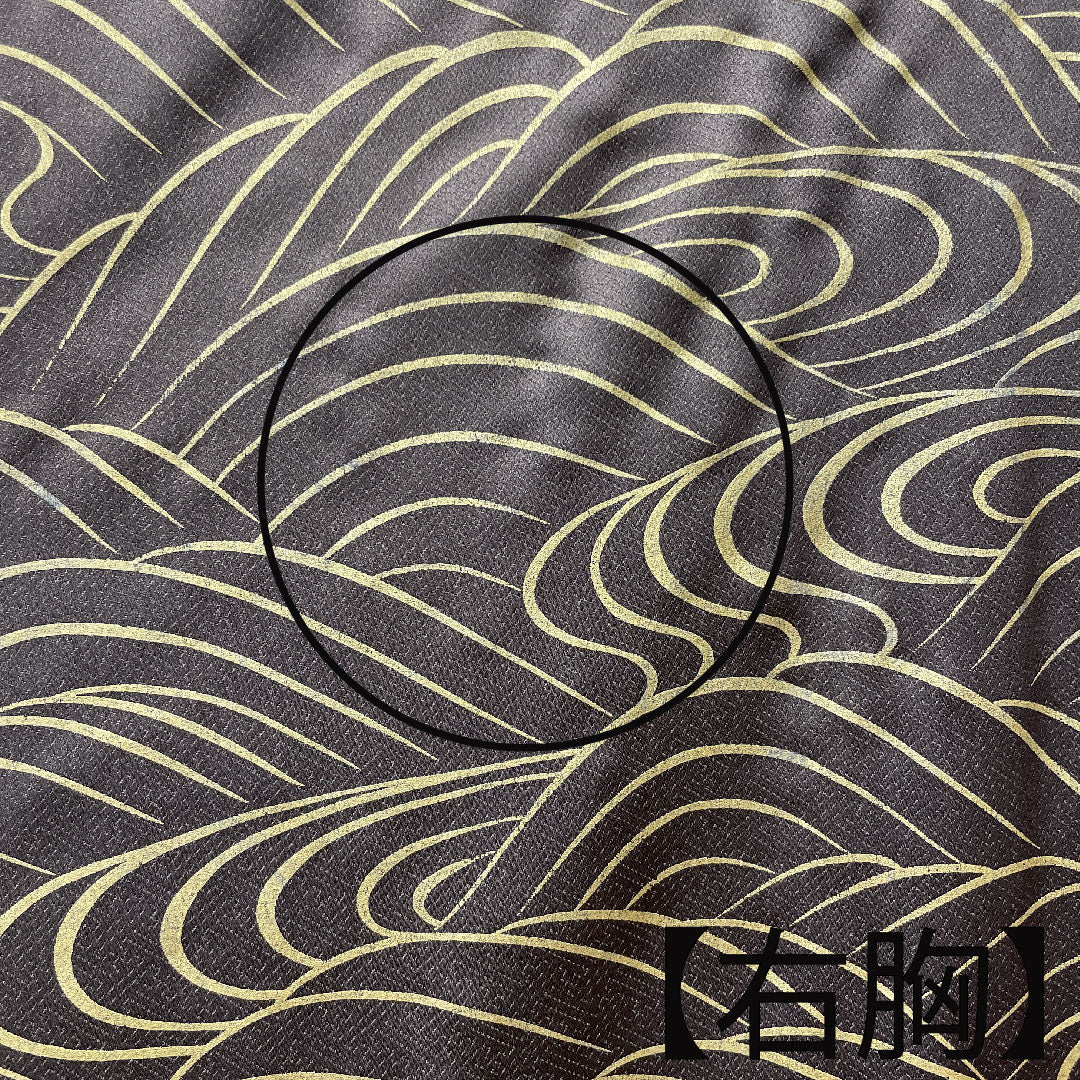 Long-sleeved kimono, length 157.5cm, sleeve length 65cm, lined, dark brown, Kyoto Yuzen, phoenix, thread wrapping, waves, pure silk, A rank, brown, 1113001543314