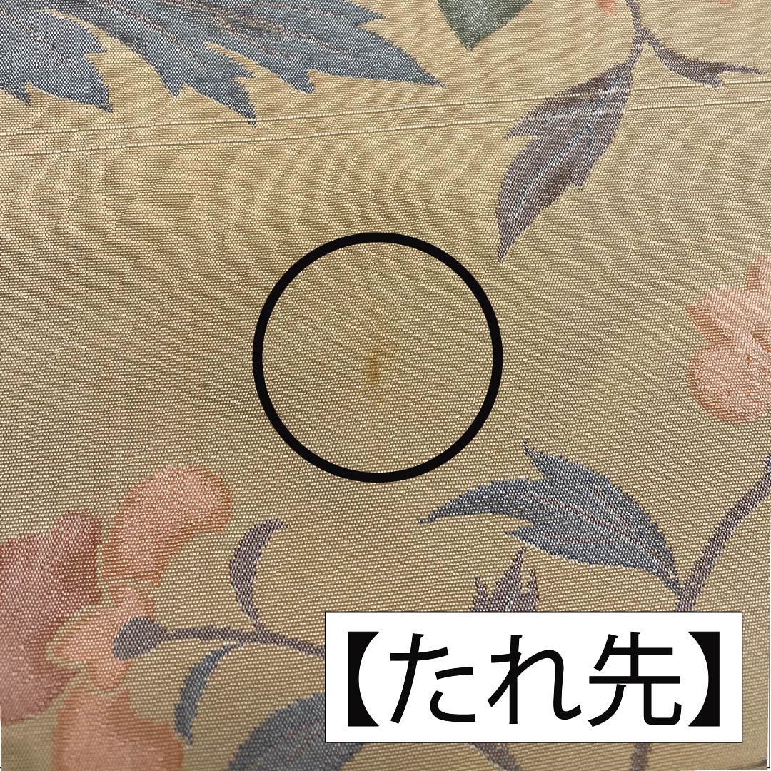 袋帯 正絹 東京白茶色(とうきょうしらちゃいろ) 花唐草 抽象花 花唐草 帯丈440cm Aランク 六通 カジュアル ベージュ系 1123012773325