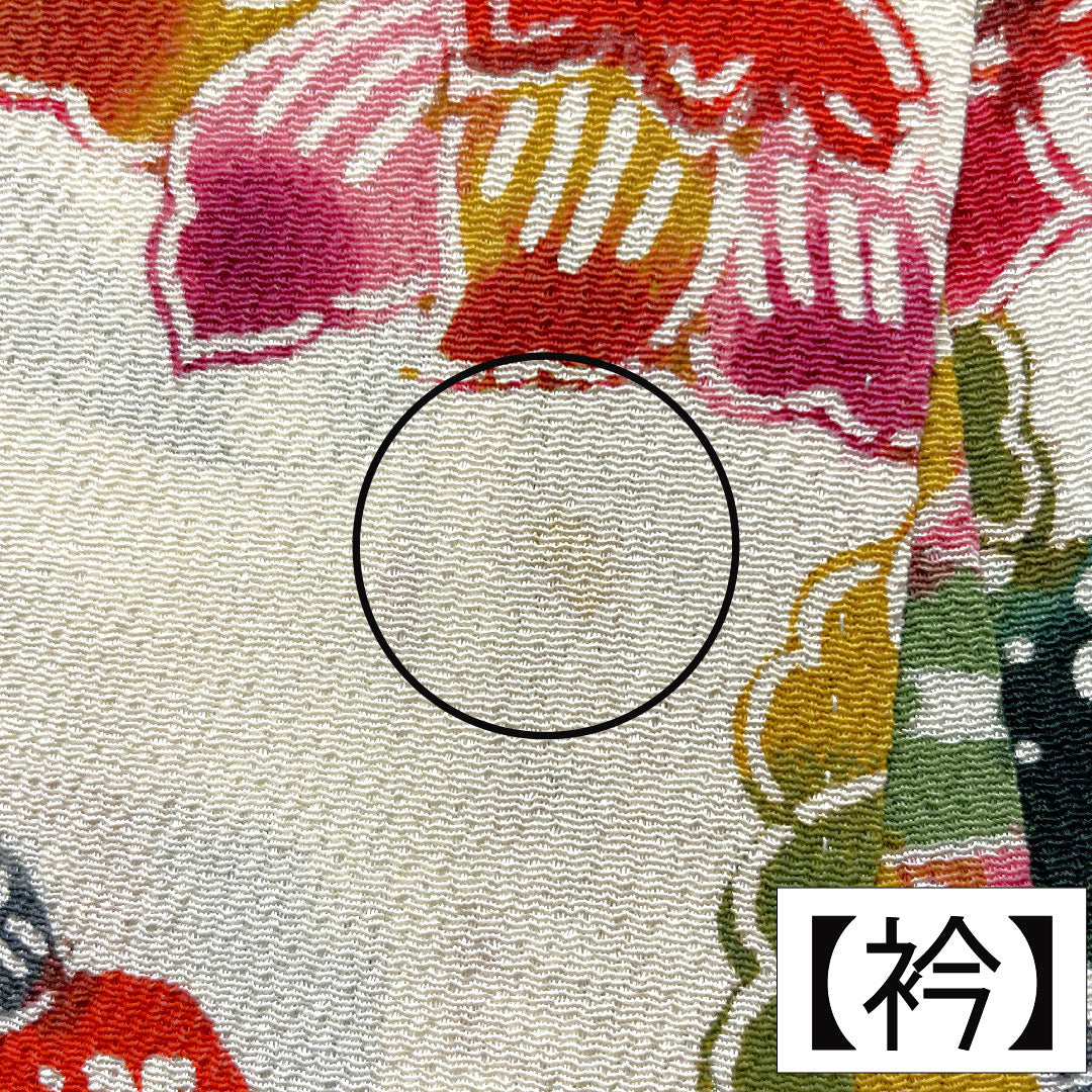 小紋 正絹 身丈158cm 裄丈62cm 袷 乳白色(にゅうはくしょく) 京紅型 草花模様 Aランク クリーム系 1115004293315