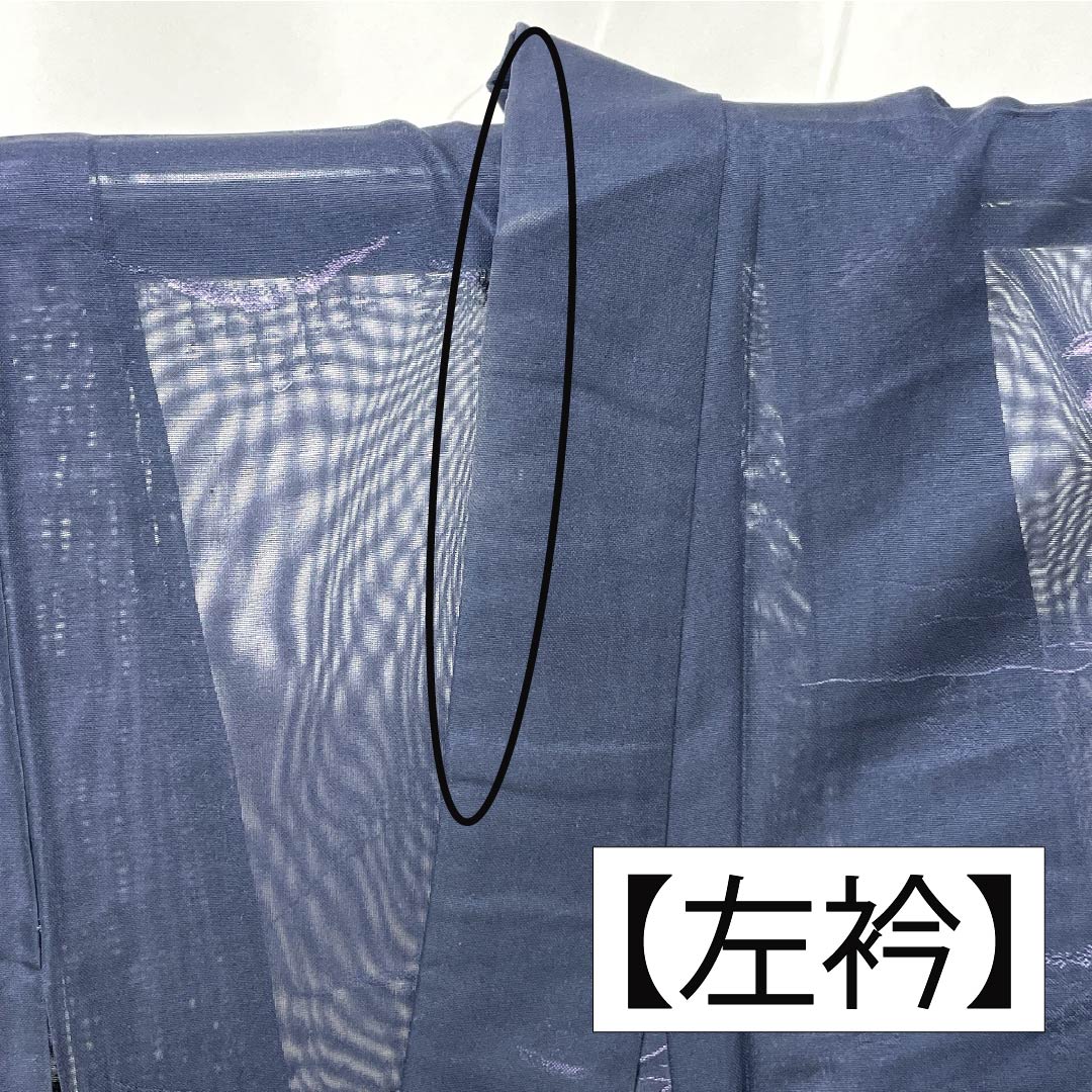 夏物 ポリエステル 小紋 身丈153.5cm 裄丈61.5cm 風景模様 洗える着物 紗 Aランク 紺系 1132002363218