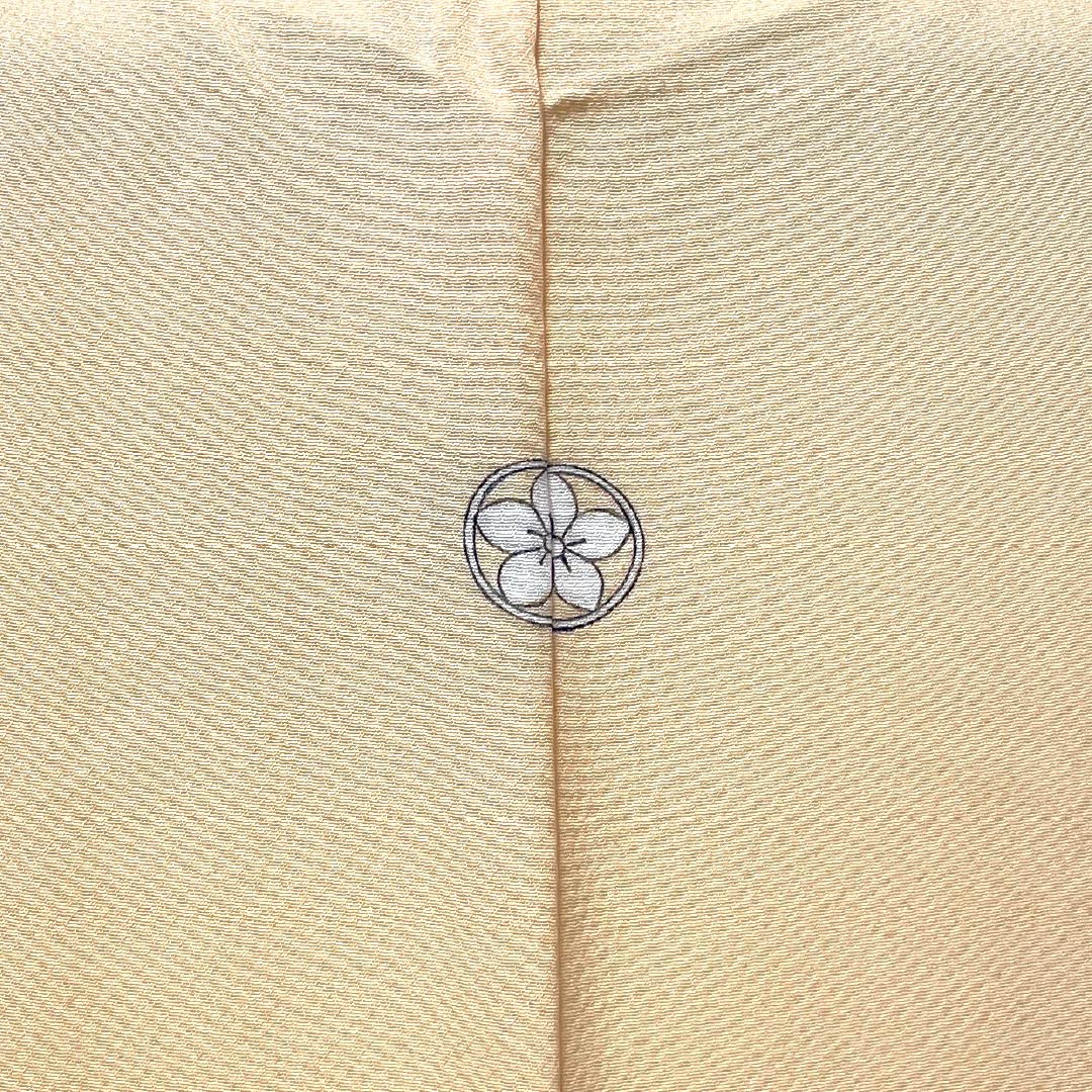 色無地 正絹 Sランク 身丈159cm 裄丈63cm 肌色(はだいろ) 一つ紋 丸に桔梗 寿光織 袷 橙系 1114002652326