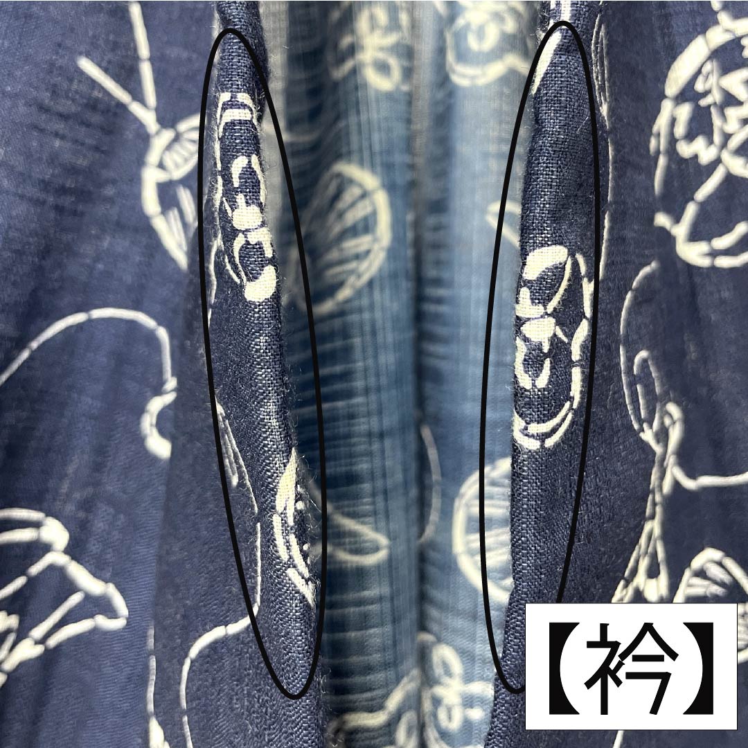 浴衣 木綿 身丈157cm 裄丈65cm Aランク 単衣 紺系 笠 扇面 1118005603318