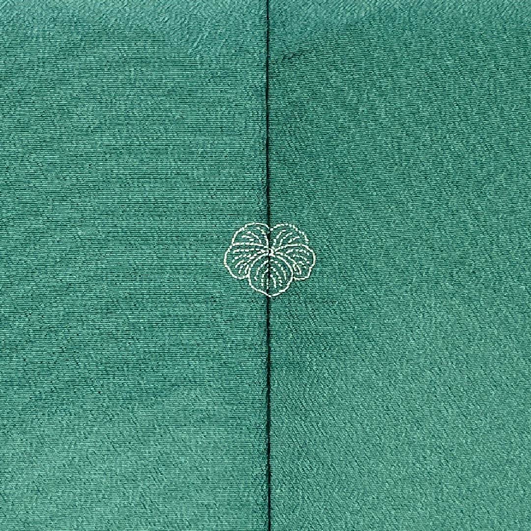 Formal Kimono, Polyester, Rank A, Unlined, Length 166.5cm, Sleeve-to-sleeve 66.5cm, Moe-gi Green, One Family Crest (Kage-tsuta), Stencil-dyed, Arabesque, Washable Kimono, Green Tones, 1112007613519