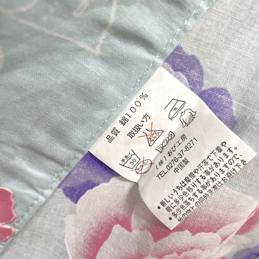 浴衣 藍白色 薔薇 桜 蝶 木綿 Aランク 単衣 身丈158.5cm 裄丈63.5cm 青系 1118001113317