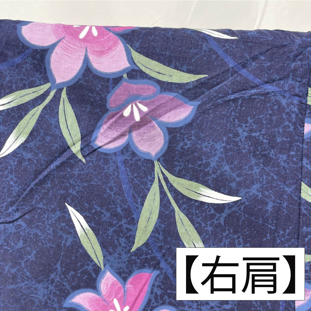 Cotton Yukata, Length 163cm, Sleeve Length 66cm, S Rank, Single Layer, Navy Blue, Gentian Pattern, 1118006432418