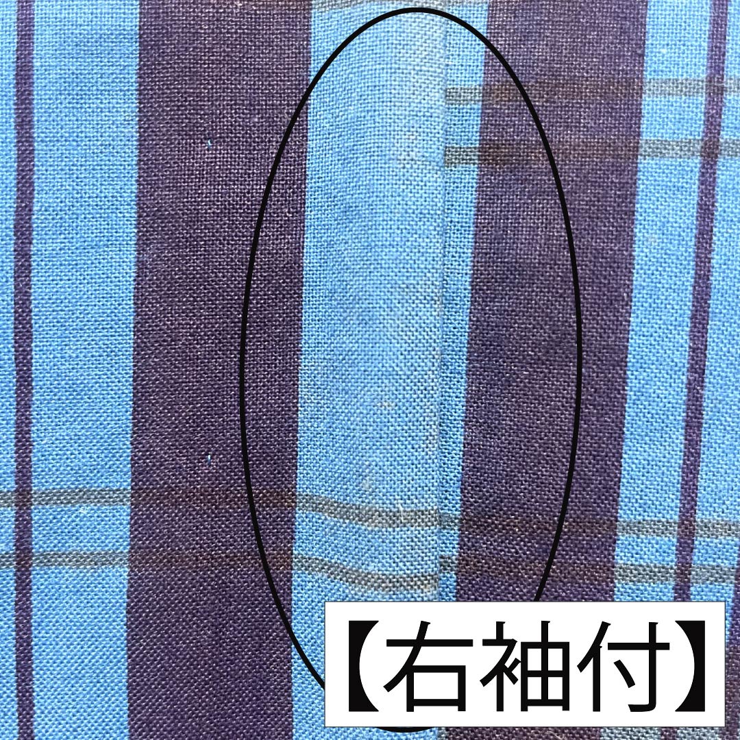 メンズ浴衣 木綿 Bランク 身丈142cm 裄丈68.5cm 青黛色(せいたいいろ) 格子 単衣 青系 1138000914417