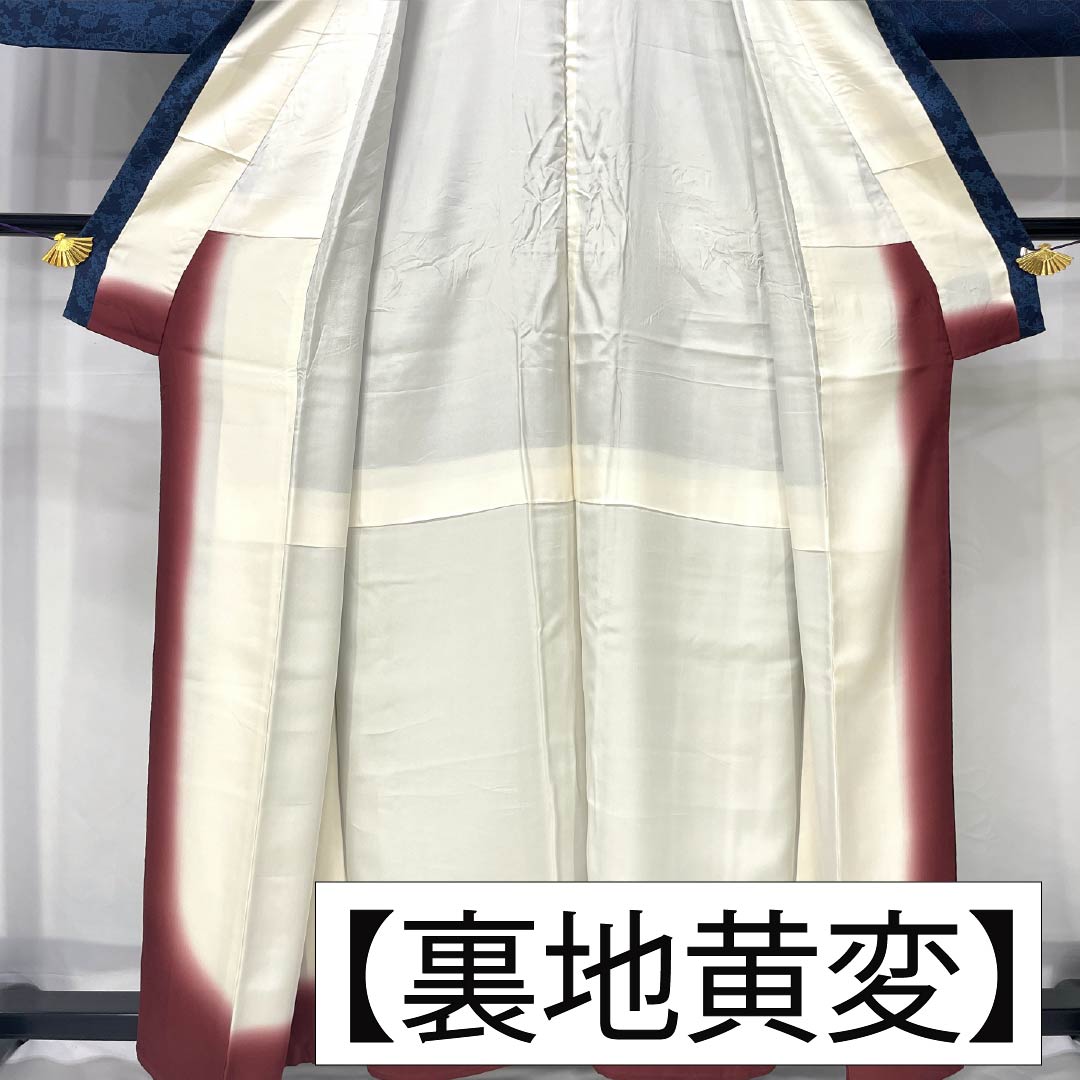 Homongi (formal kimono) made of pure silk, length 159cm, sleeve length 62cm, lined, dark navy blue, stencil-dyed, all-flower pattern, A rank, navy blue, 1115005403318