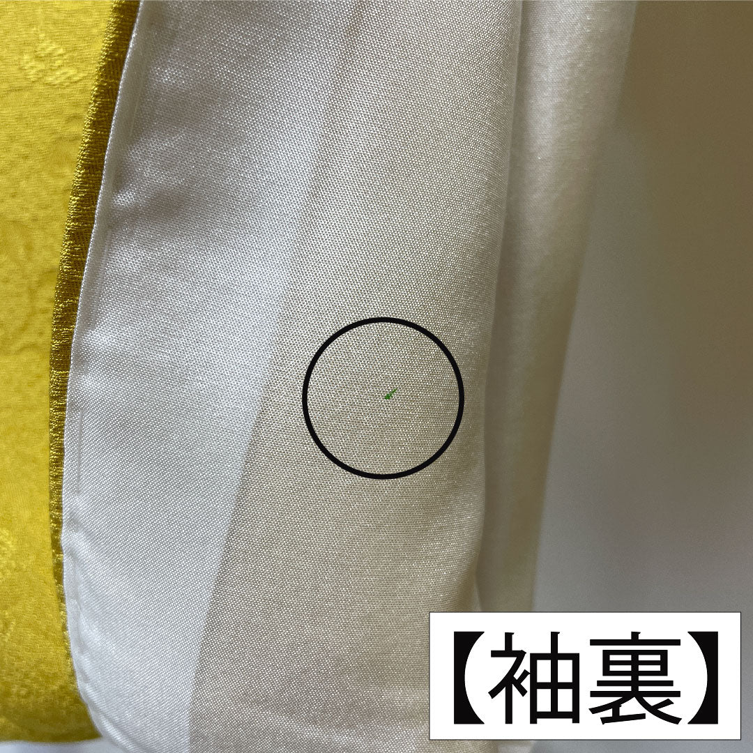 色無地 正絹 身丈168cm 裄丈65.5cm 藤黄色(とうおういろ) 唐草模様 袷 Aランク 黄系 1114001673523