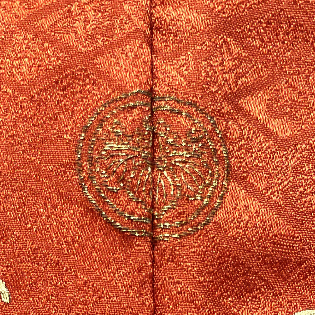 訪問着 正絹 袷 身丈160cm 裄丈63cm 緋色 京友禅 刺繡 吉祥文様 一つ紋(縫紋) 五三桐 Sランク 朱系 1112003752416