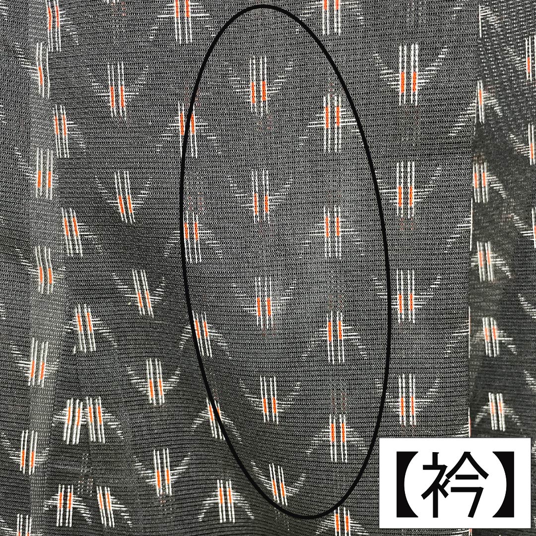 夏物 ポリエステル 小紋 Aランク 身丈159.5cm 裄丈65cm 抽象模様 洗える着物 絽 黒系 1132005113310