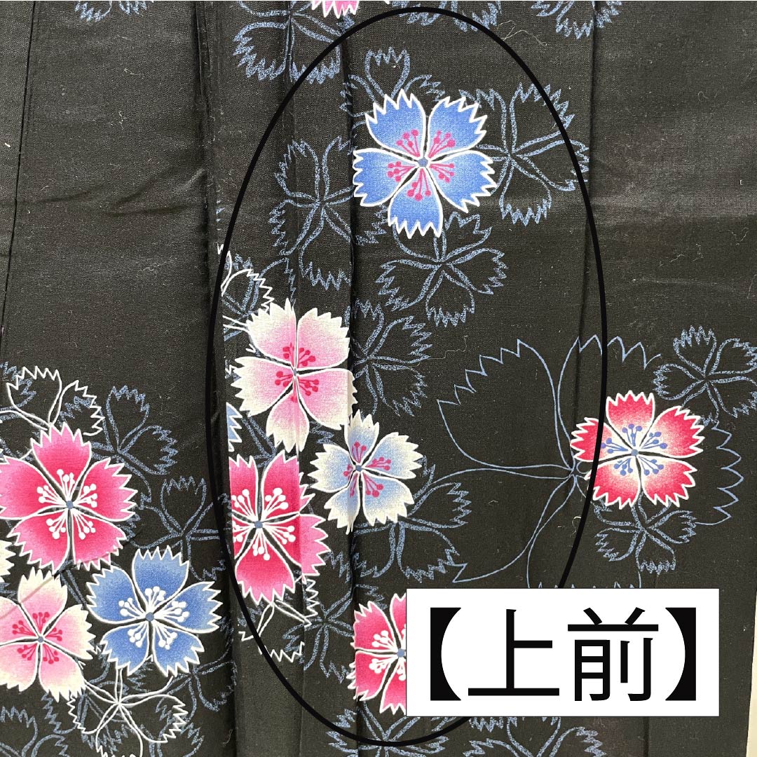 Cotton Yukata, Length 160cm, Sleeve Length 66cm, S Rank, Single Layer, Black, Pink, 1118006142410