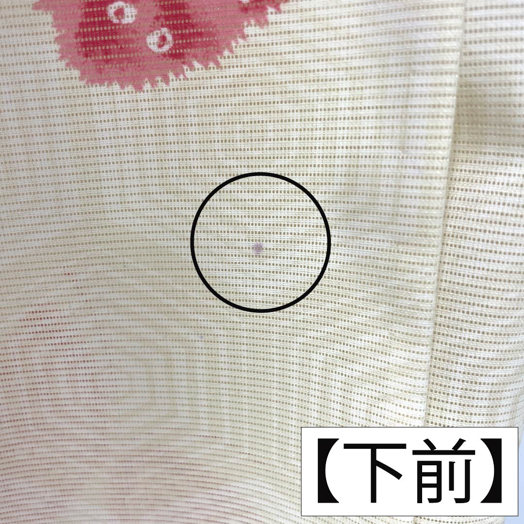 夏物 ポリエステル 小紋 Aランク 身丈158.5cm 裄丈66cm 乳白色(にゅうはくしょく) 蝶 亀甲 絽 クリーム系 1132004543315