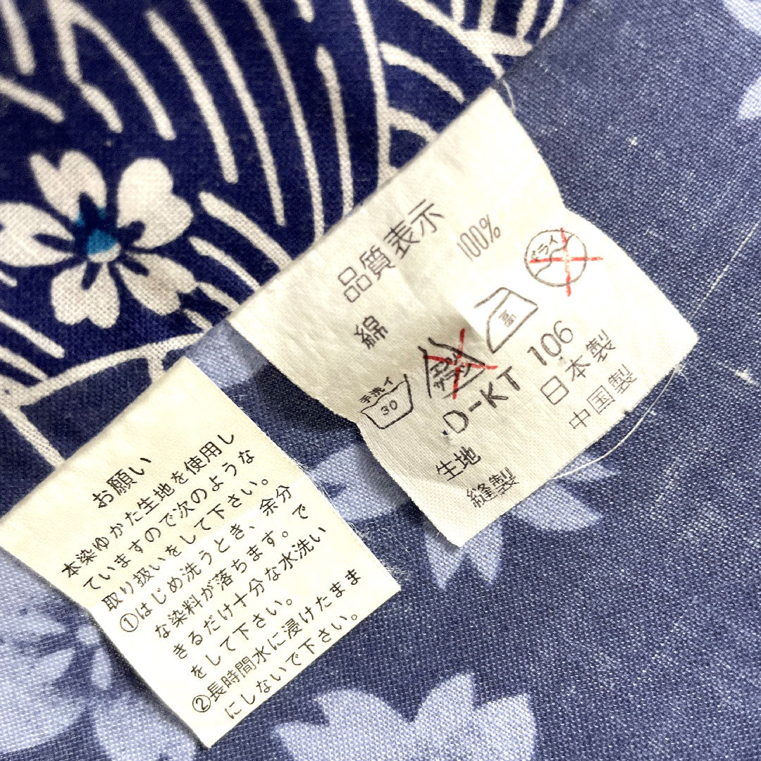 浴衣 木綿 身丈160cm 裄丈64cm Sランク 単衣 青系 江戸納戸色(えどなんどいろ) 桜 扇子 1118005192417