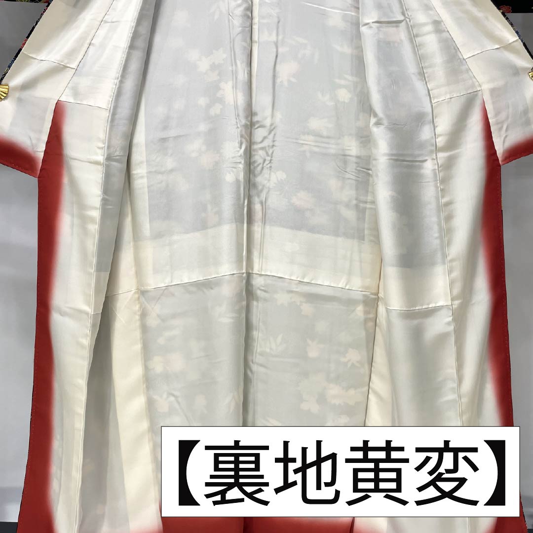小紋 正絹 Sランク 身丈158.5cm 裄丈65.5cm 袷 型染 松竹梅 菊 黒系 1115006872310