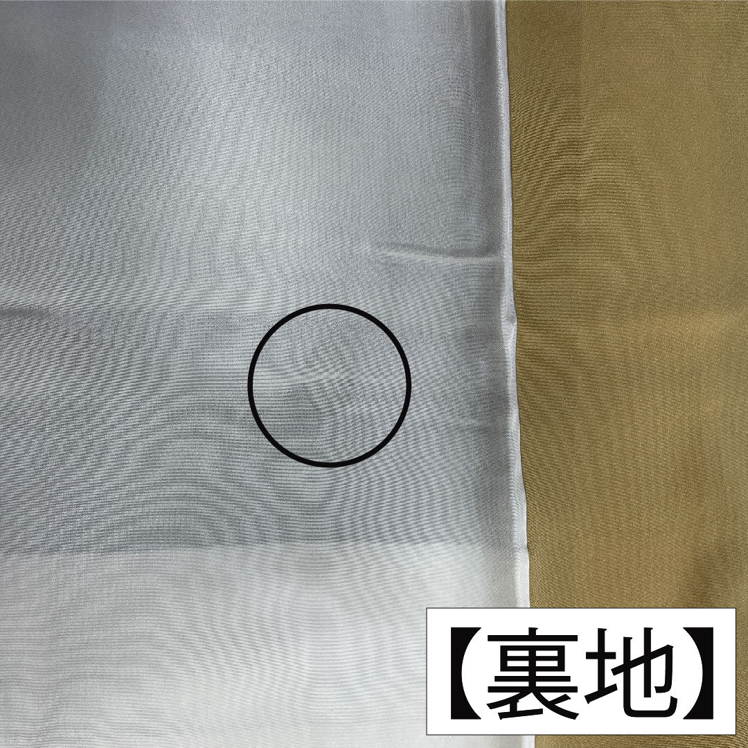 訪問着 正絹 袷 身丈157cm 裄丈66cm 青宣徳色(あおせんとくいろ) 濡れ描き 落葉模様 Aランク 緑系 1112004853319