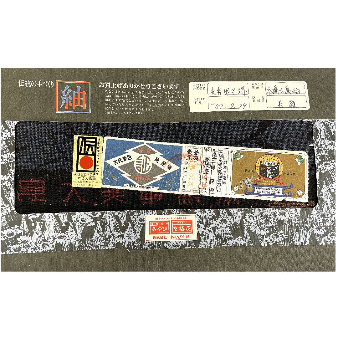 大島紬 身丈159cm 裄丈63cm 一元絣 唐草模様 正絹 Sランク 袷 紺系 1116000762318