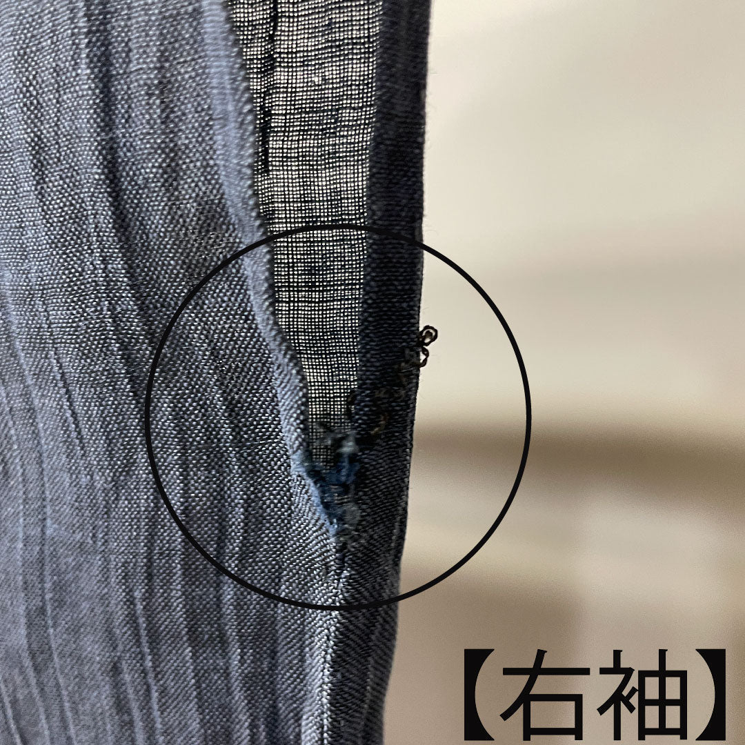 夏物 麻 男物 身丈145cm 裄丈67cm 濃紺色(のうこんいろ) 小千谷縮 紗 Bランク 紺系 1132000744118