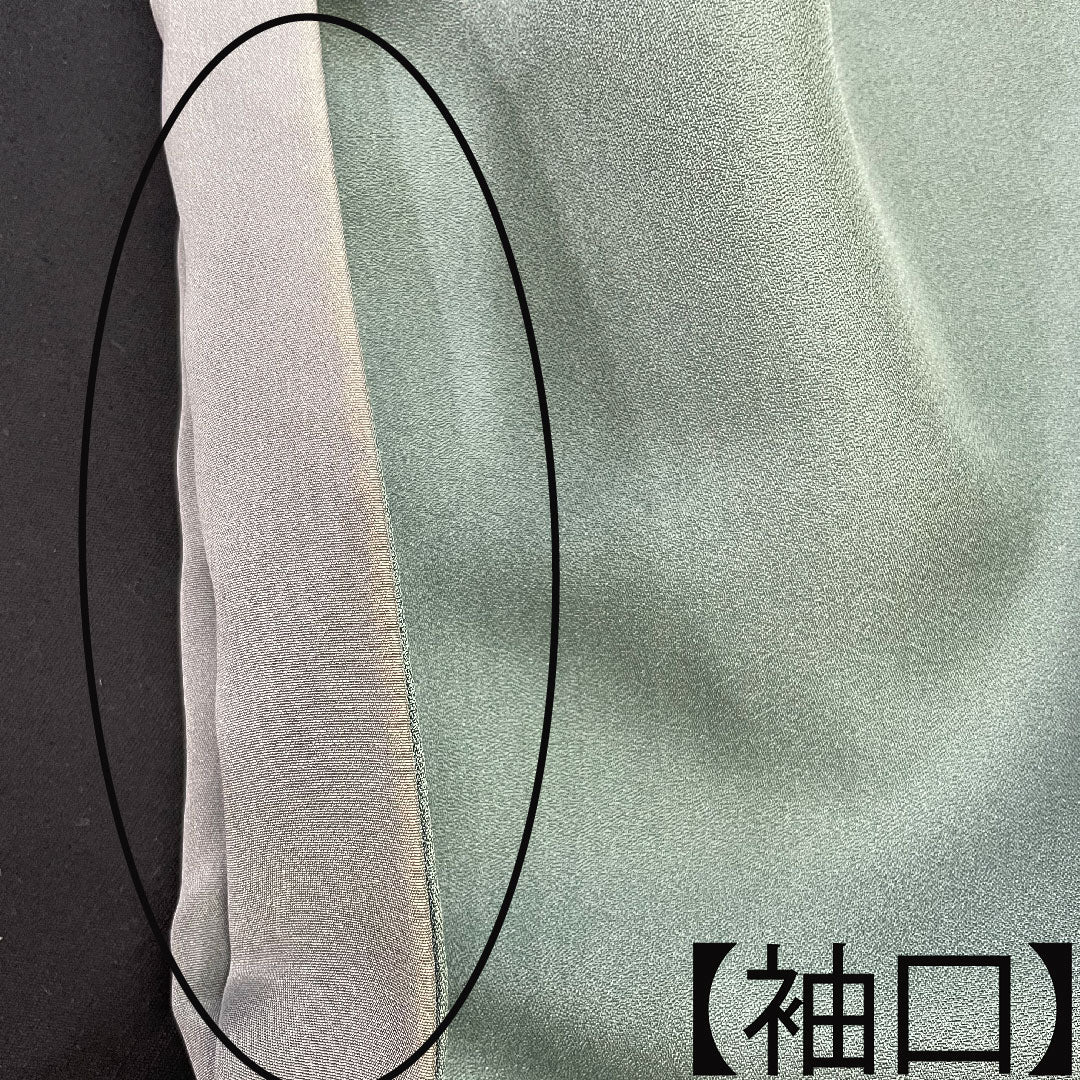 Homongi, pure silk, lined, length 156cm, sleeve length 65.5cm, rust celadon color, Kyo-Yuzen, auspicious pattern, A rank, green, 1112003673319
