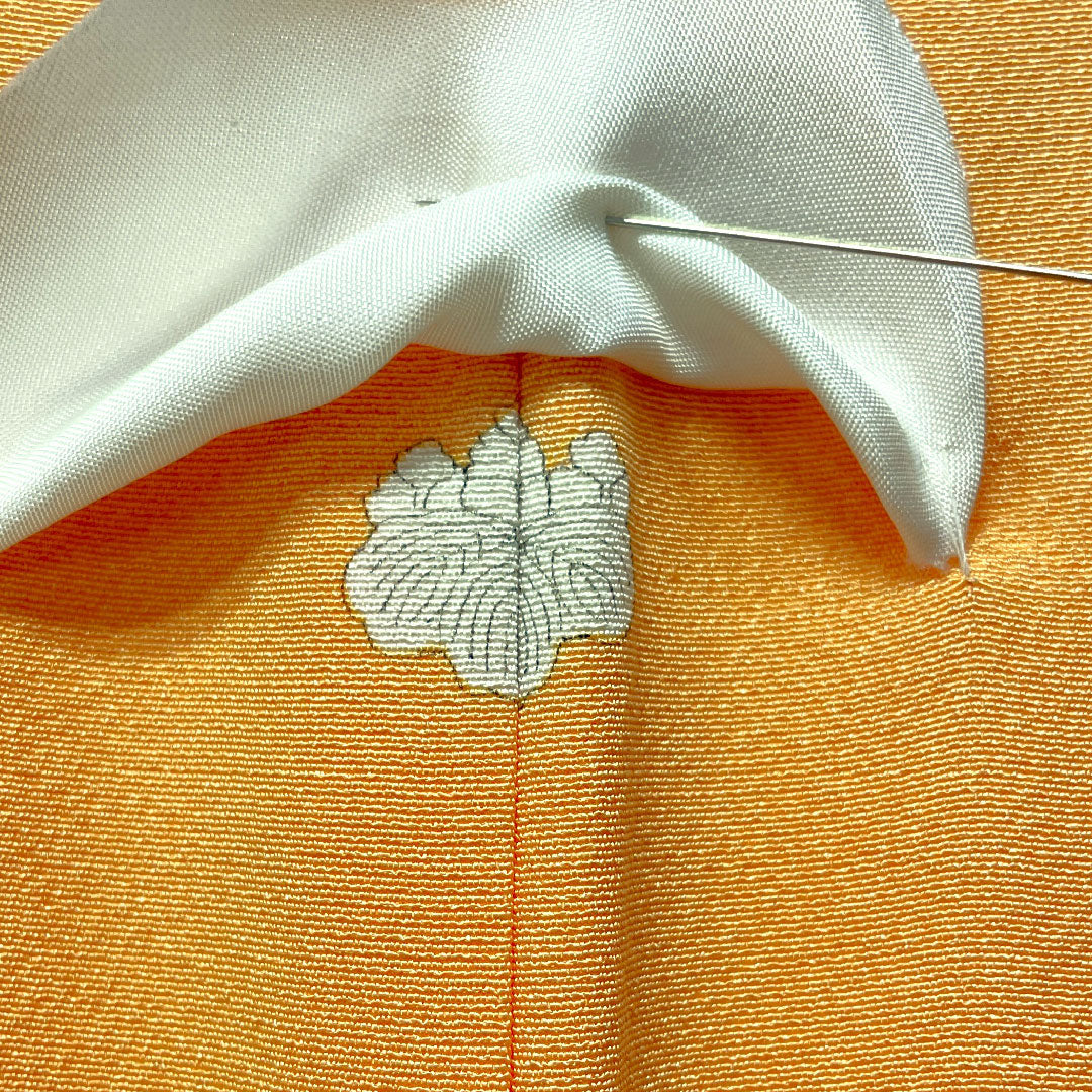 Plain color, pure silk, length 164cm, sleeve length 64.5cm, apricot color, plain color, Gosankiri, with basting thread, lined, S rank, orange color, 1114001152426