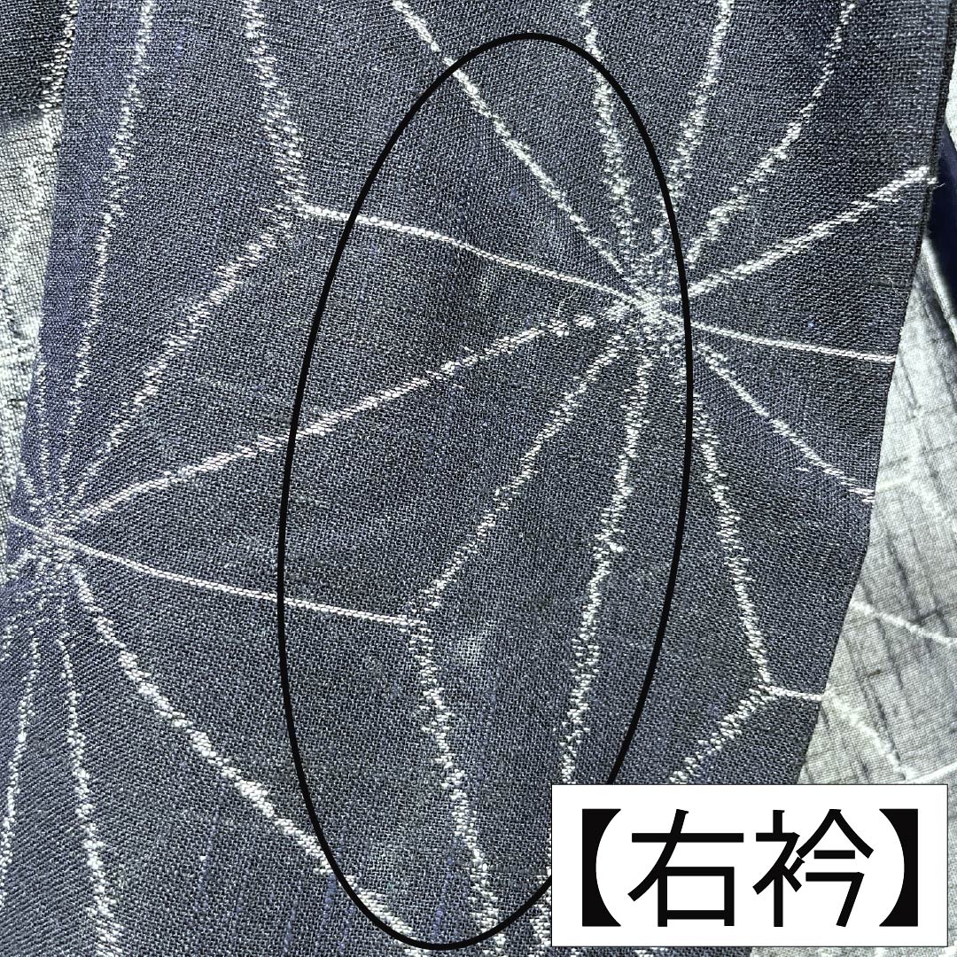 夏物 正絹 紬 Aランク 身丈160cm 裄丈65cm 濃紺色(のうこんいろ) 麻の葉 紗 紺系 1132006483418