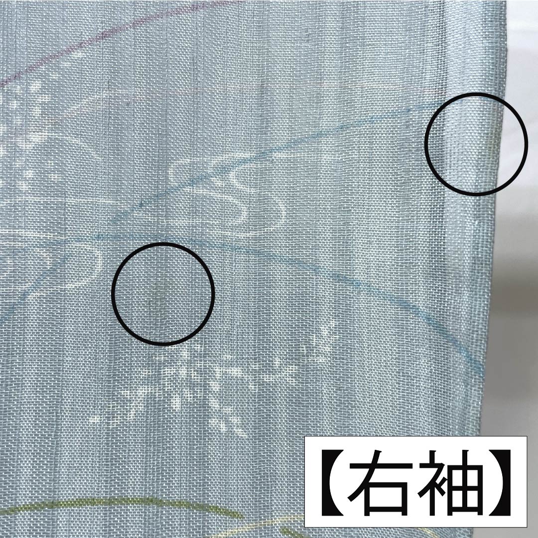 夏物 ポリエステル 小紋 身丈153cm 裄丈62.5cm 瓶覗色(かめのぞきいろ) 流水 秋草 洗える着物 紗 Aランク 水色系 1132002313224