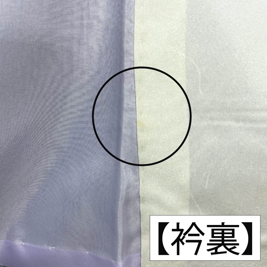 Polyester Komon A rank, length 164cm, sleeve to sleeve 63cm, unlined, Hanarokushō-iro, stencil-dyed, stripes, flower petals, with hip reinforcement, green-toned 1115007863419