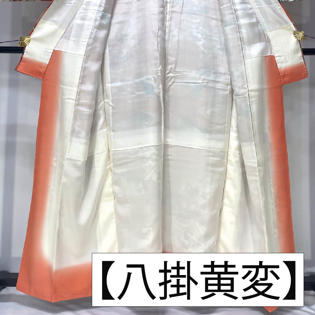 Komon silk kimono, S rank, length 159cm, sleeve length 66.5cm, lined, medium crimson (nakabeniiro) and scarlet (hiiro) with a fan-shaped classic pattern, red tones, product number 1115006672312