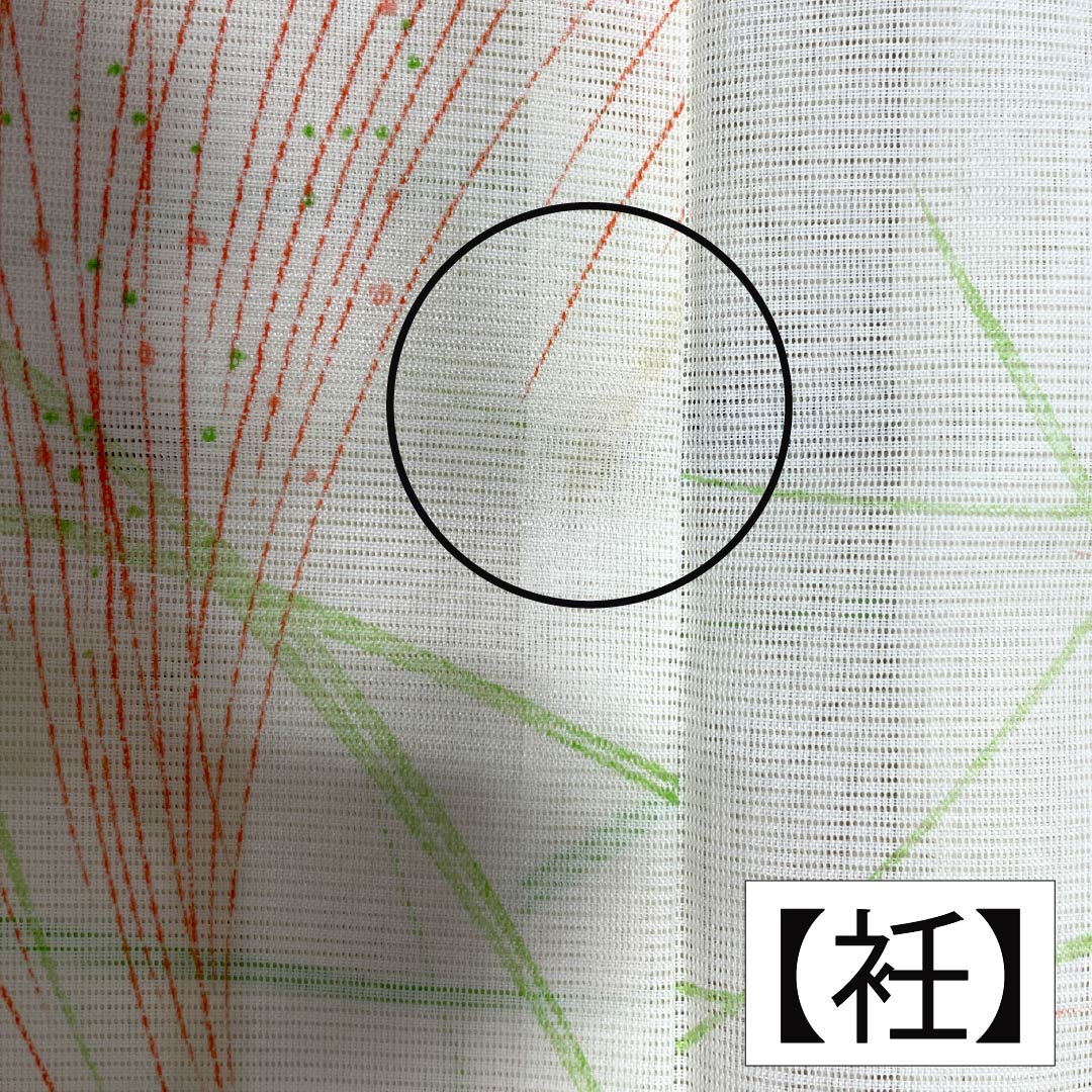 夏物 ポリエステル 小紋 身丈159cm 裄丈63.5cm 白百合色(しらゆりいろ) ススキ 洗える着物 絽 Sランク 黄系 1132002582323