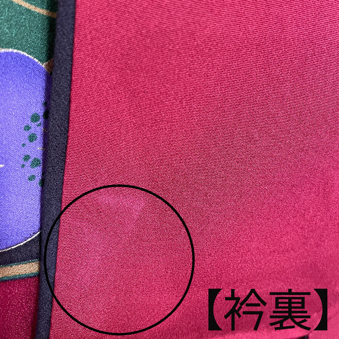 Long-sleeved kimono, length 159.5cm, sleeve length 65.5cm, lined, crimson, red ink, ball, cherry blossom, pure silk, S rank, gradation, 1113001232399