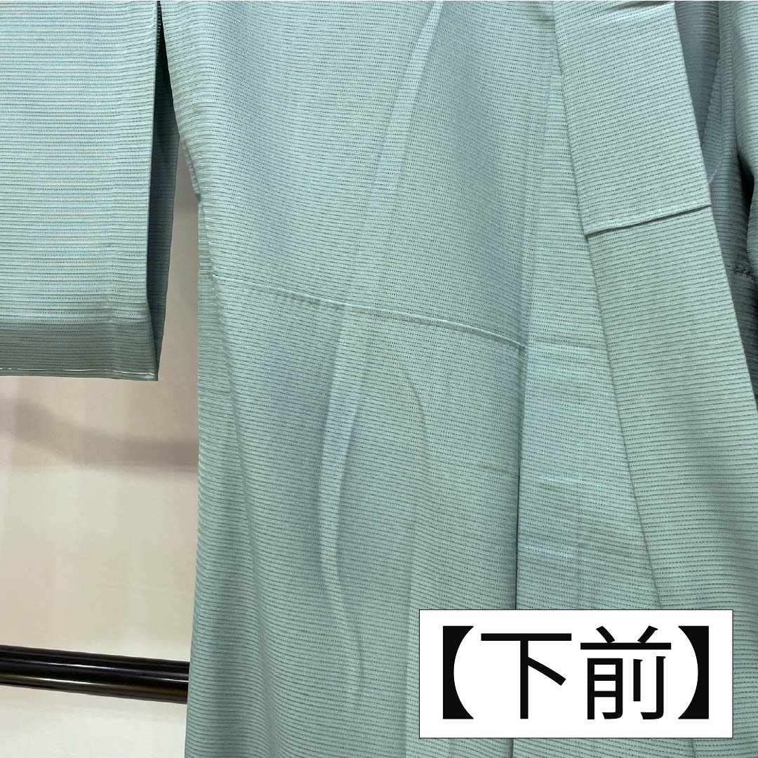 夏物 正絹 色無地 身丈163.5cm 裄丈65cm 浅葱鼠色(あさぎねずいろ) 素無地 絽 Sランク 緑系 1132002432419