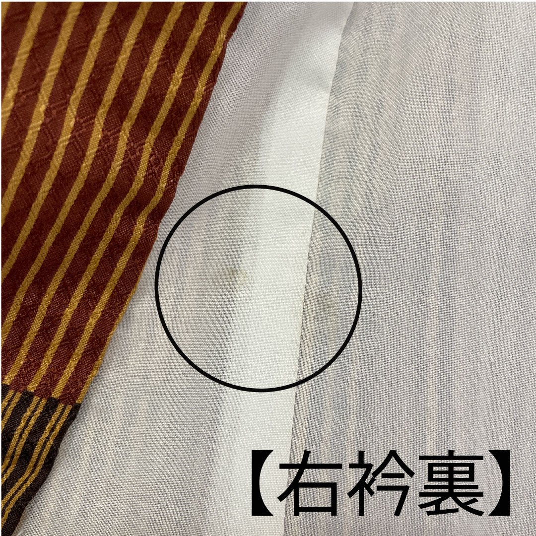 小紋 身丈168.5cm 裄丈67cm 袷 縞模様 洗える着物 ポリ Sランク 茶系 1115000972414