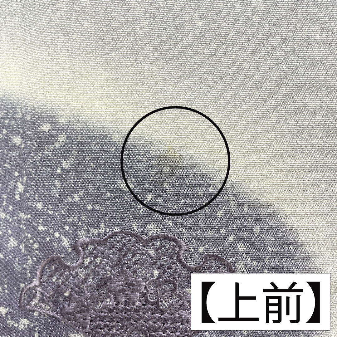 訪問着 正絹 袷 身丈157.5cm 裄丈61.5cm つるば鼠色(つるばねずいろ) タタキ染 扇 一つ紋 中陰三階菱 Aランク 紫系 1112005223320