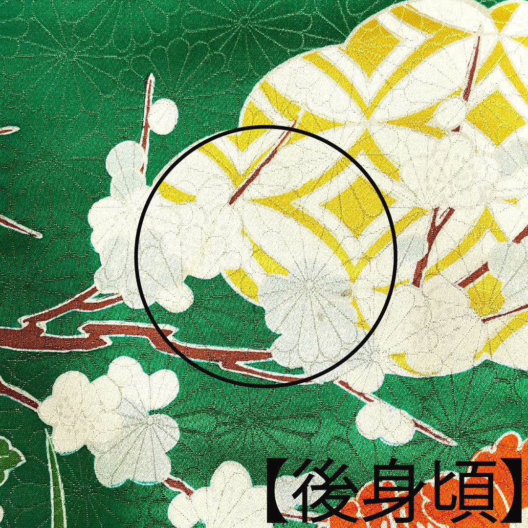 振袖 正絹 身丈161.5cm 裄丈65cm 袷 濡葉色 京友禅 吉祥文様 Aランク 緑系 1113001973419