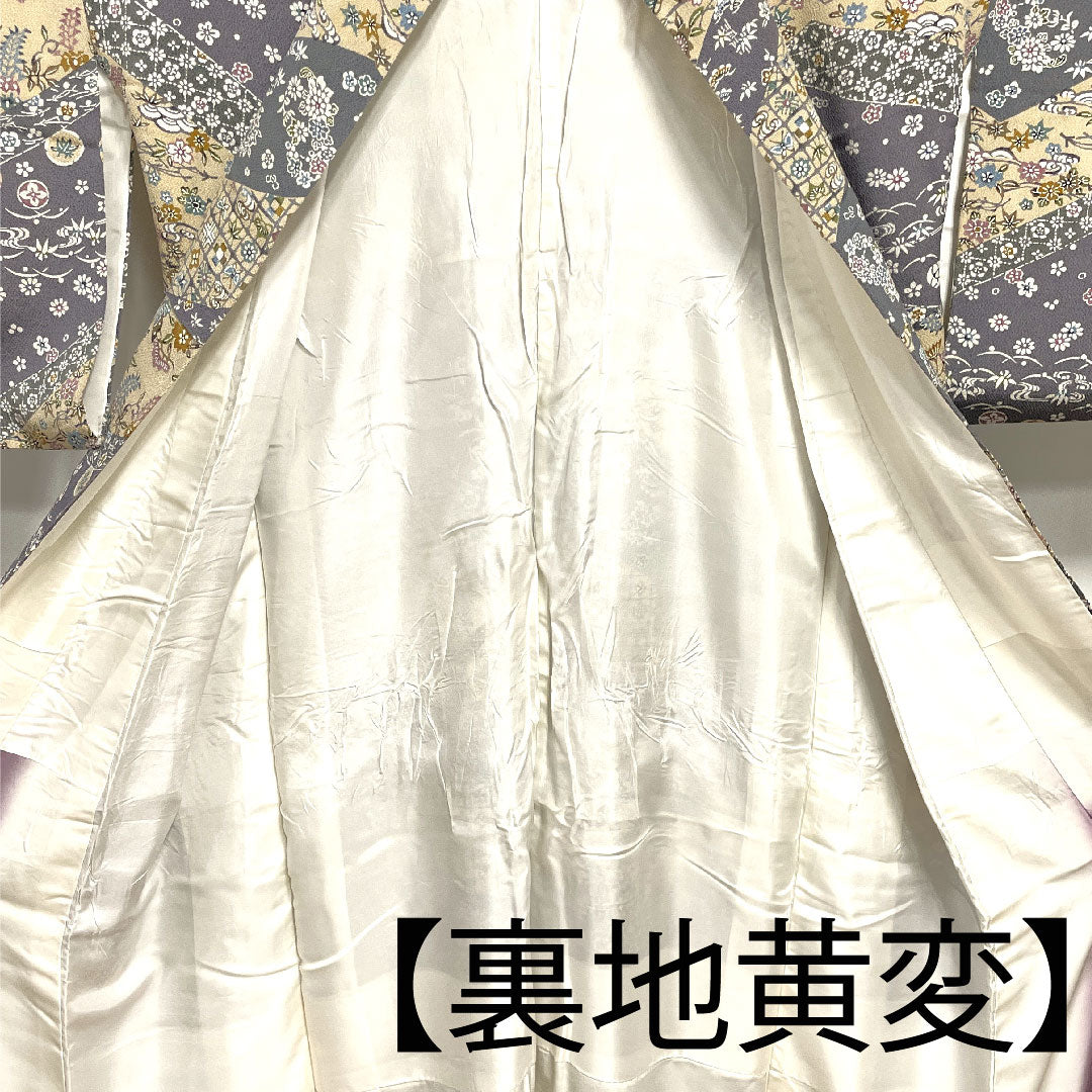 小紋 身丈160.5cm 裄丈62cm 袷 燻銀色 麴色 京紅型 正絹 Aランク グレー系 1115002453422