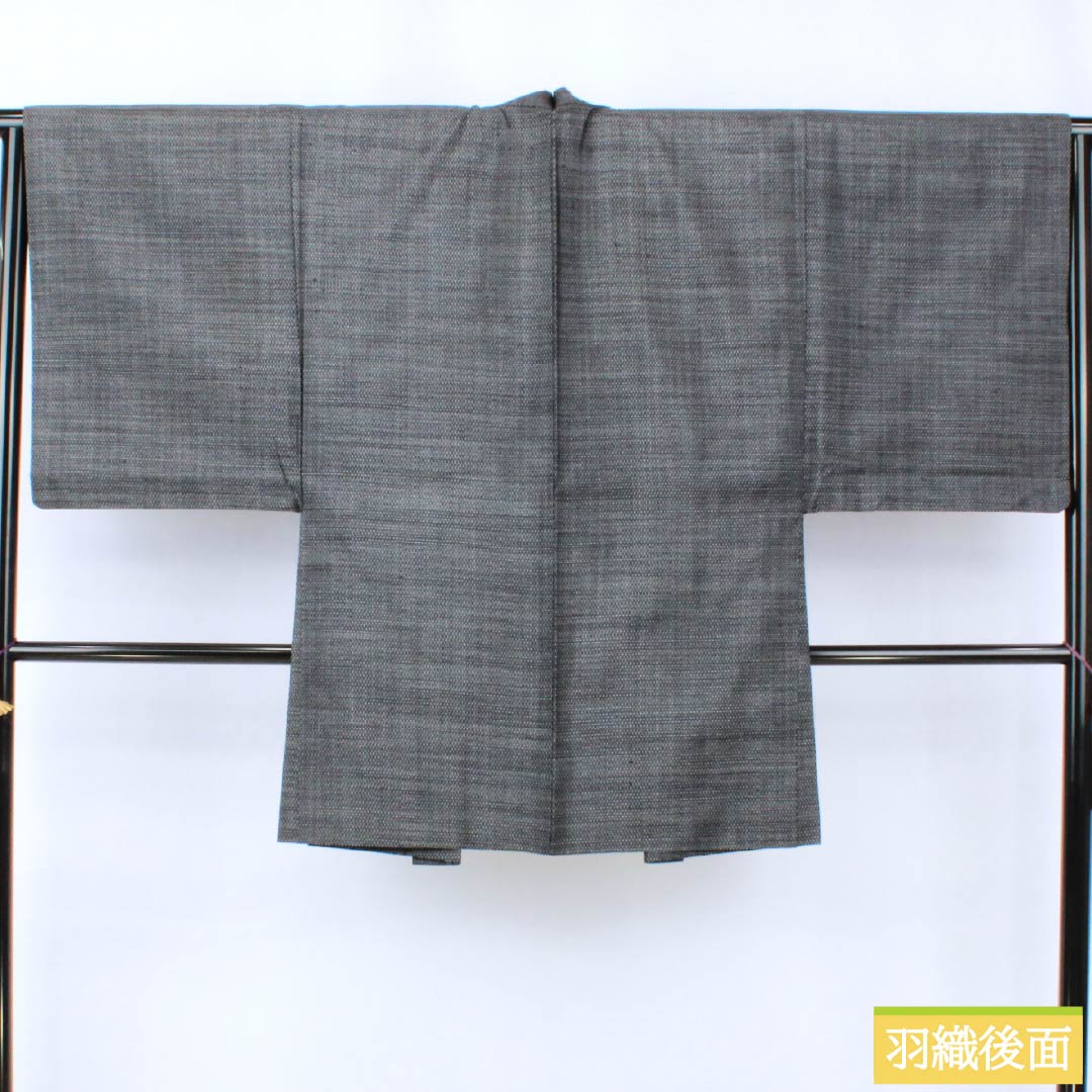 男物 正絹 Bランク 身丈140cm 裄丈65cm 青褐色(あおかちいろ) 横双絣 大島紬 アンサンブル 袷 紺系 1119001364418