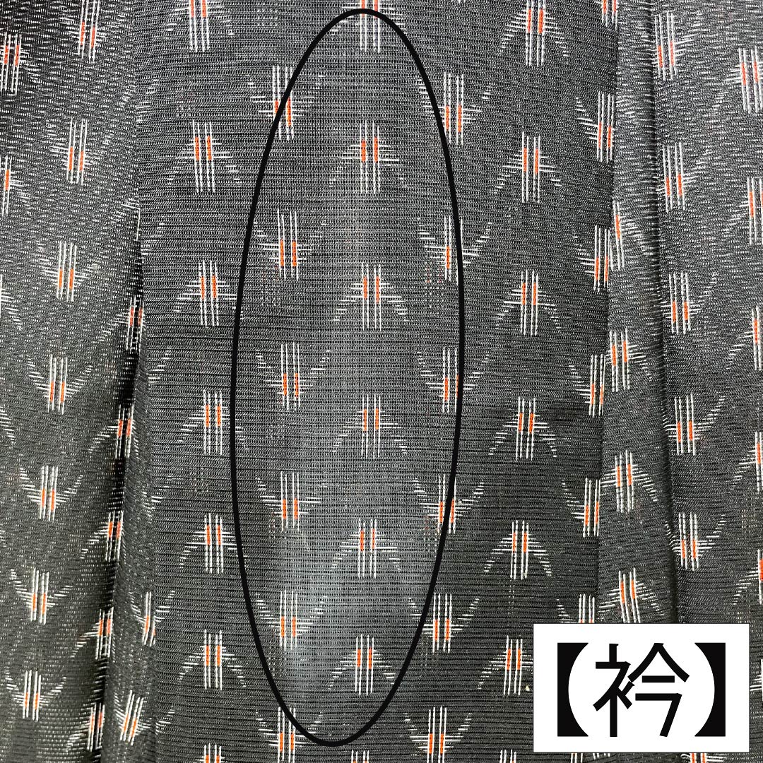 夏物 ポリエステル 小紋 Aランク 身丈159.5cm 裄丈65cm 抽象模様 洗える着物 絽 黒系 1132005113310