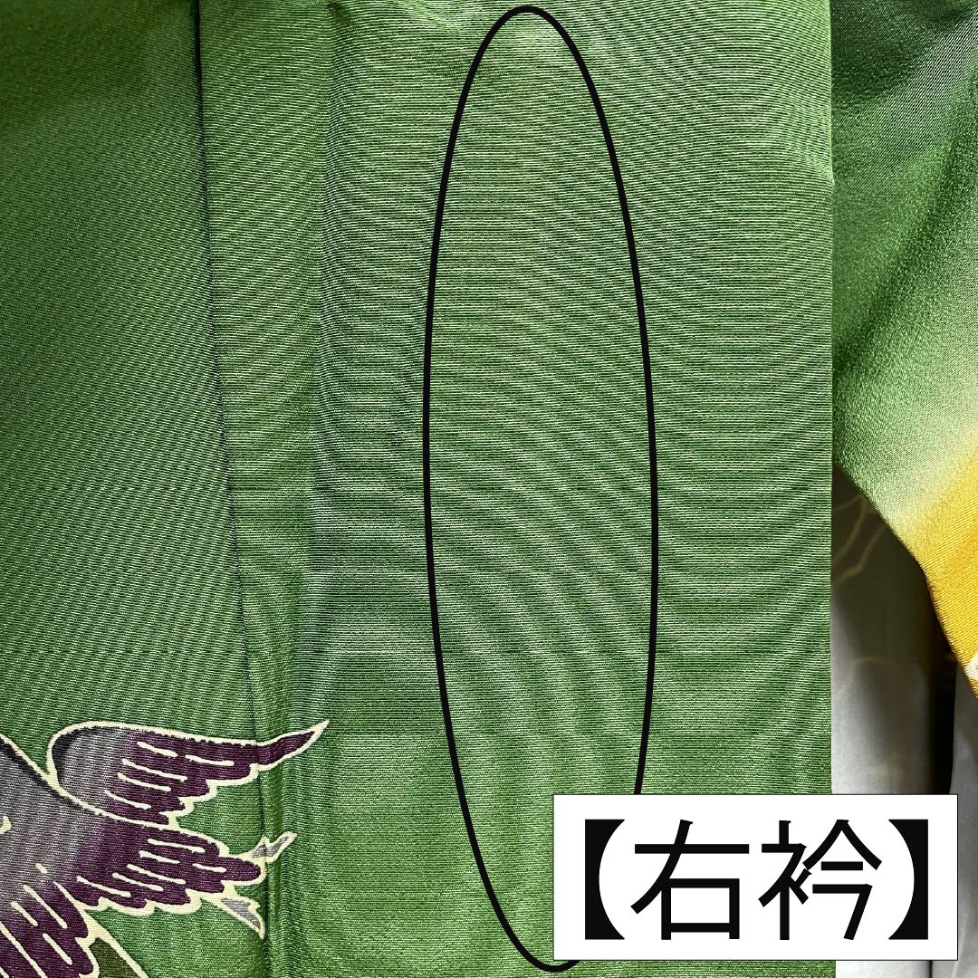 振袖 正絹 Aランク 身丈164.5cm 裄丈69cm 袷 松葉色(まつばいろ) 京紅型 吉祥文様 牡丹 菊 松 緑系 1113002363419