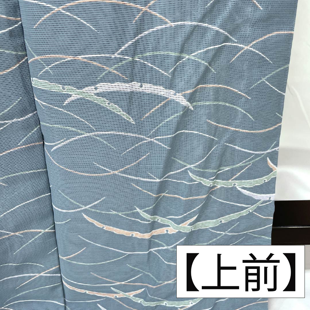 夏物 ポリエステル 小紋 身丈166cm 裄丈66cm 朧花色(おぼろはないろ) 露芝 洗える着物 絽 Sランク 水色系 1132002492524