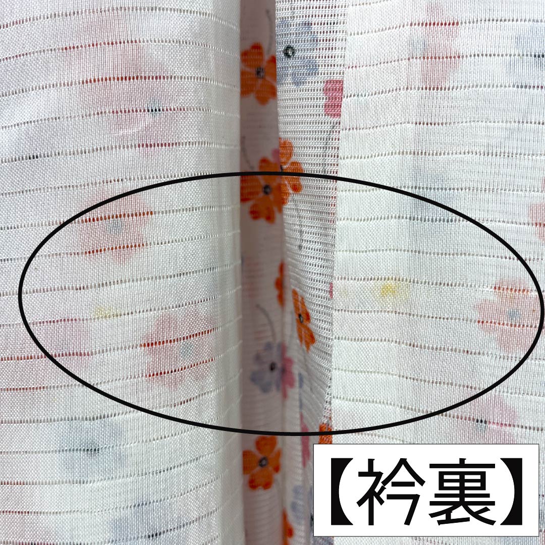 夏物 ポリエステル 小紋 Aランク 身丈156cm 裄丈62.5cm 型染 小花 洗える着物 絽 白系 1132004973311