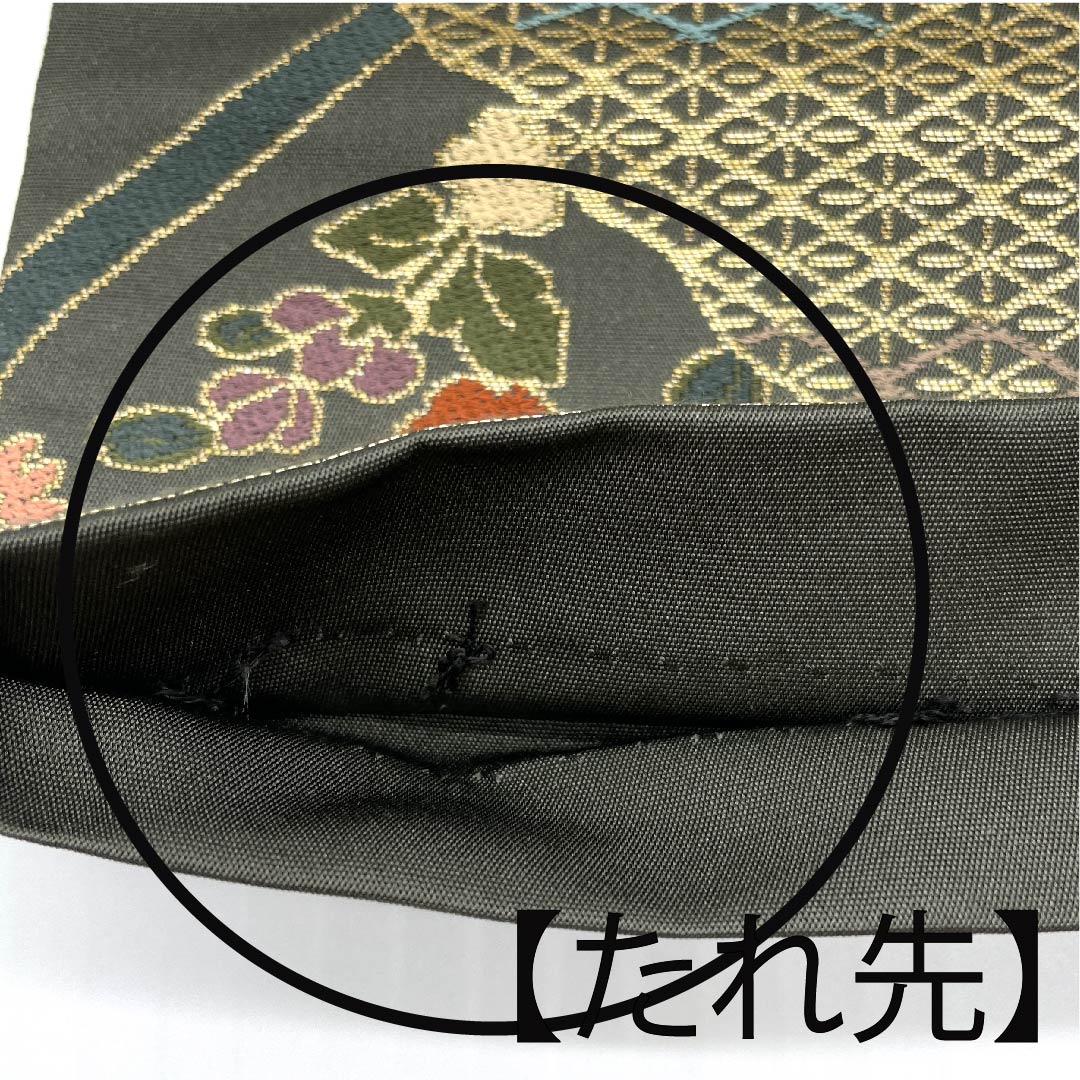 Fukuro Obi Black Oak Color (Kuro Tsurubamiiro) Tachiwaku Seigaiha Tortoise Shell Shirayaen Oba Obi Length 440cm Pure Silk A Rank Six-way Formal Green 1123008953319