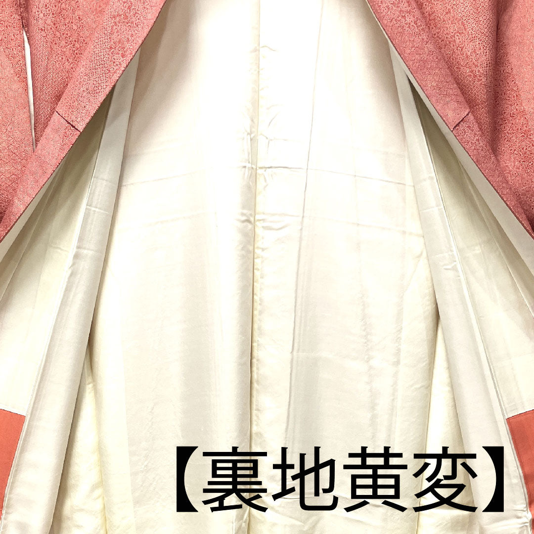 小紋 身丈156cm 裄丈61cm 袷 紅色 江戸小紋 浜ちりめん 正絹 Sランク 赤系 1115002972312