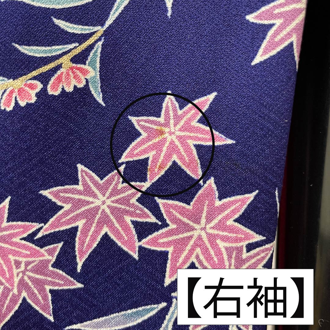Pure silk furisode (long-sleeved kimono) - Grade A, length 159cm, sleeve length 63cm, lined, in navy blue with bellflower and plum blossom motifs in Kyoto Yuzen. Product code: 1113002623318