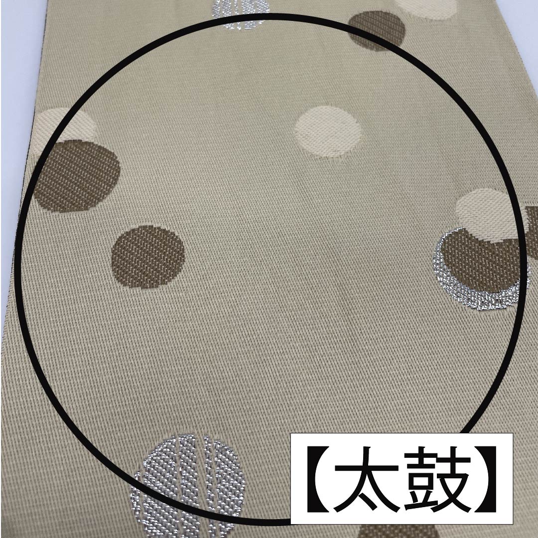 半幅帯 ポリエステル 蕎麦切色(そばきりいろ) 消墨色(けしずみいろ) 七宝 ドット モダン ニュートラルカラー 帯丈396cm ベージュ系 Sランク 1125001262325