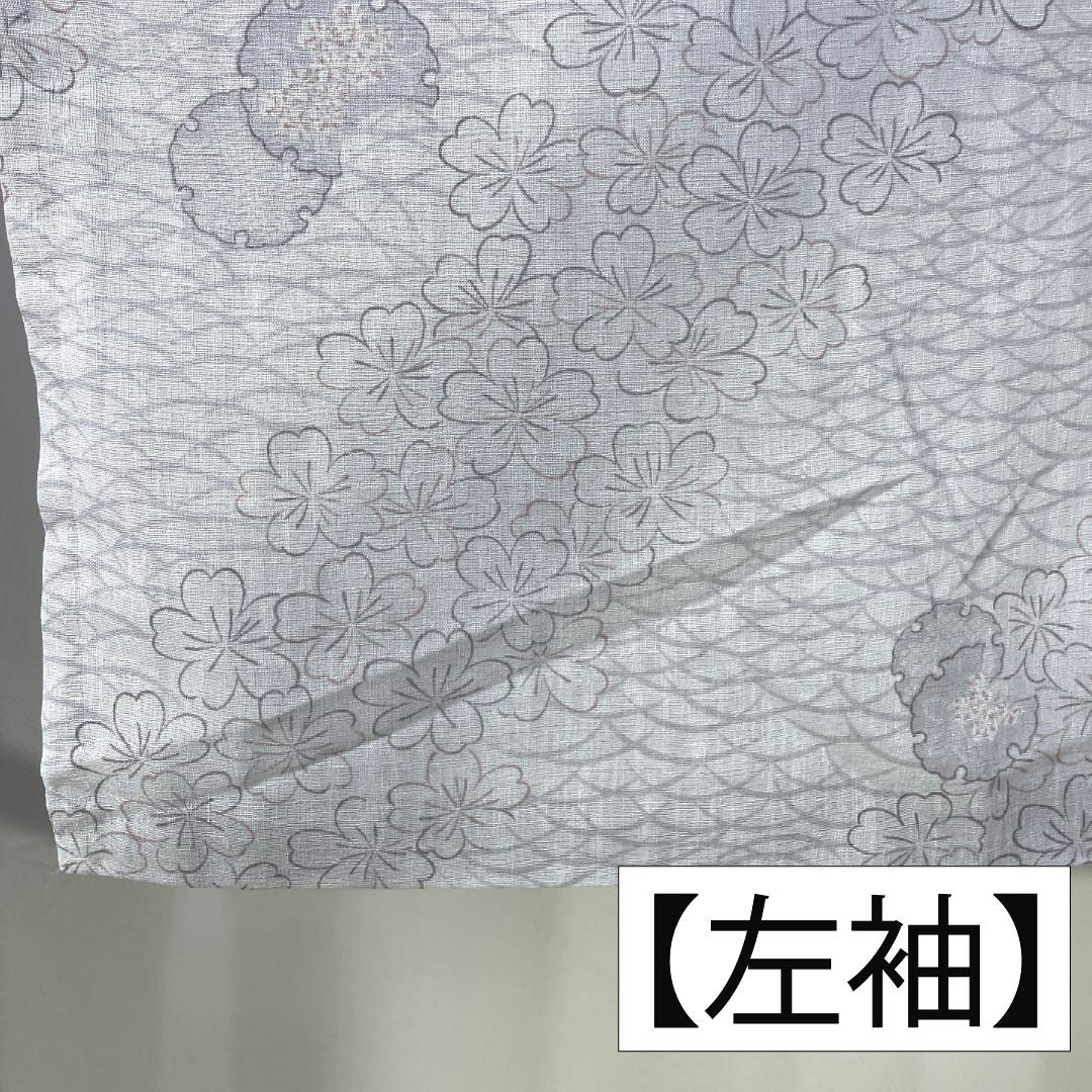 夏物 ポリエステル 小紋 身丈167.5cm 裄丈67.5cm 雪色(せっしょく) 雪輪 小花 紗 Aランク グレー系 1132002403522