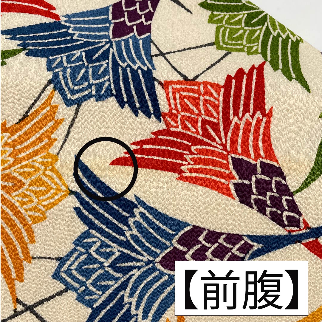 名古屋帯 生成り色(きなりいろ) 鶴 ちりめん地 帯丈368cm 正絹 Aランク 全通 カジュアル 白系 1124006483311 名古屋仕立て