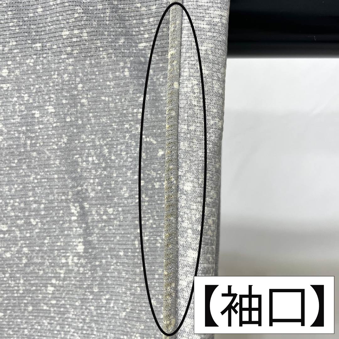 夏物 正絹 小紋 Aランク 身丈156cm 裄丈65.5cm 銀灰色(ぎんかいしょく) タタキ染 一つ紋 丸に上り藤 絽 グレー系 1132006423322