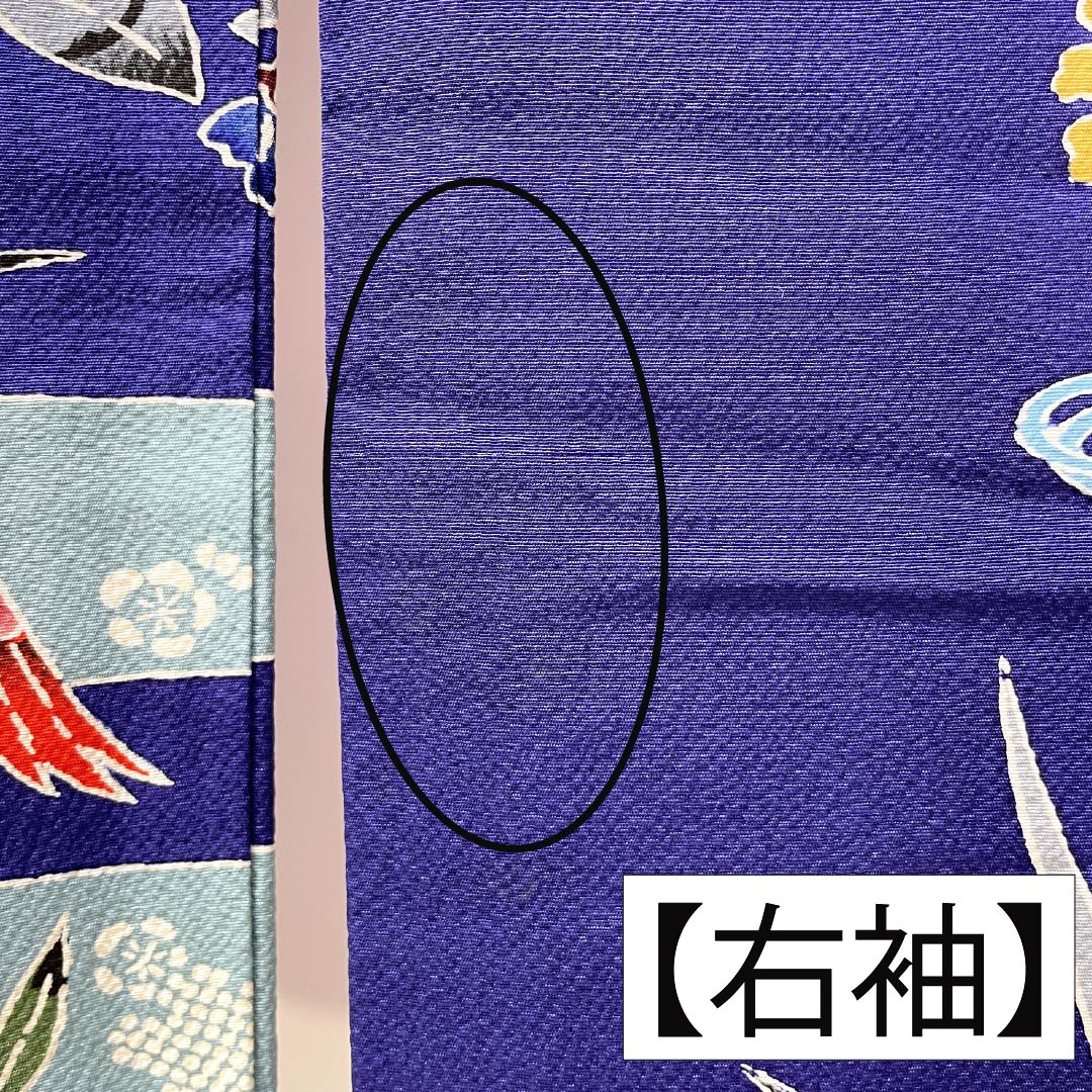 振袖 正絹 Aランク 身丈154.5cm 裄丈65cm 袷 青紫色(あおむらさきいろ) 京紅型 吉祥文様 松 藤 菖蒲 青系 1113002383217